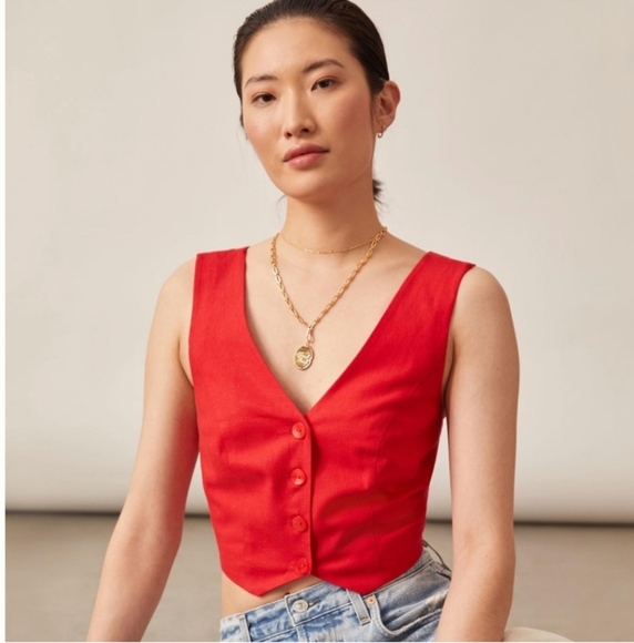 NWT Anthropologie Red Cross-back Cropped Vest Medium - Picture 1 of 9